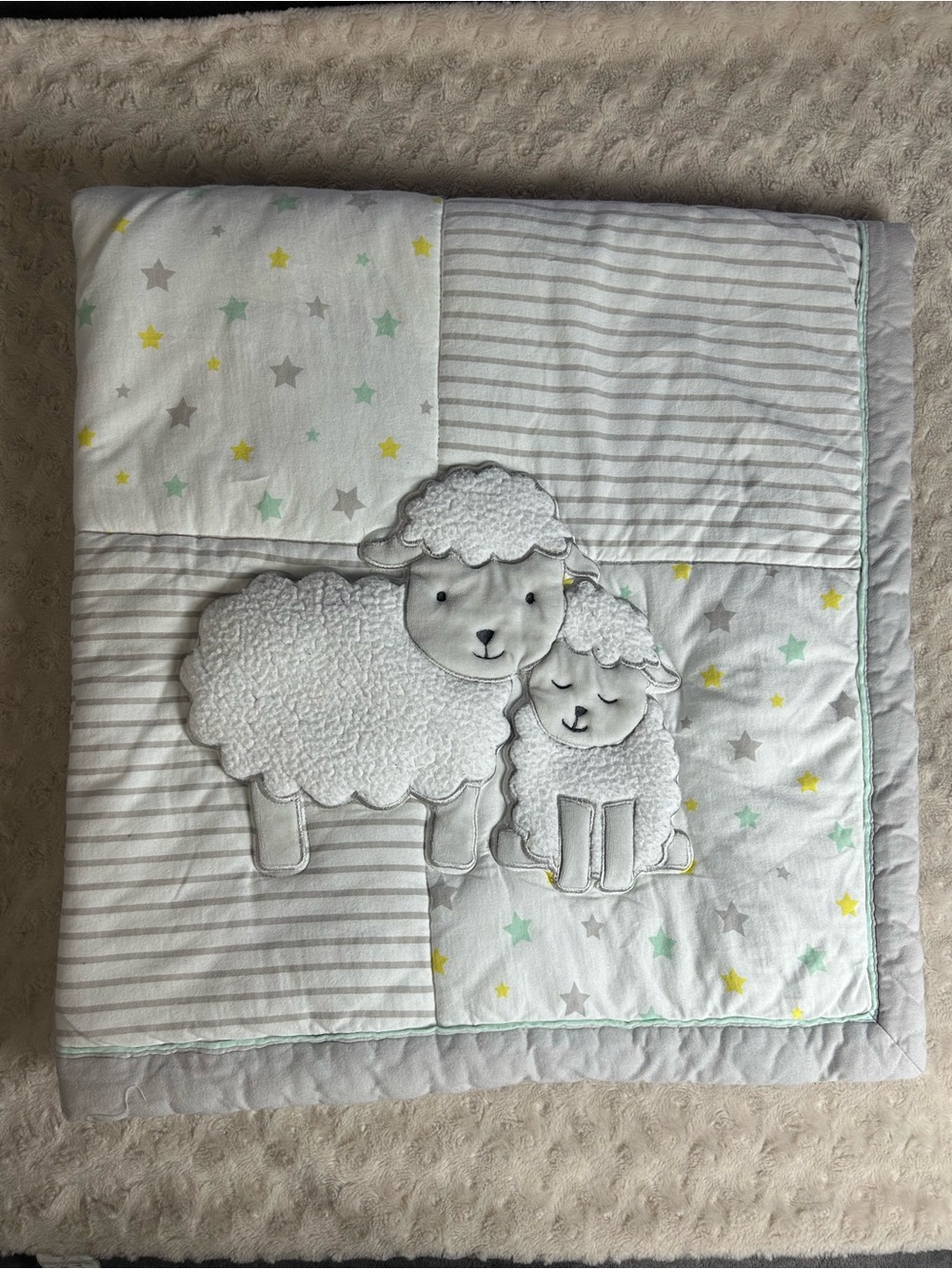 Child of Mine by Carter's Lamb Stars Baby Blanket Comforter Quilt Gray White